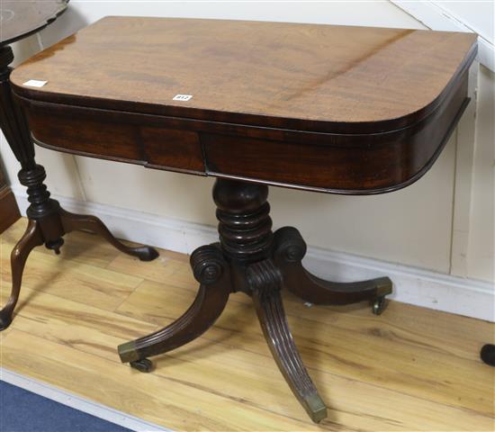 A Regency mahogany card table, W.92cm